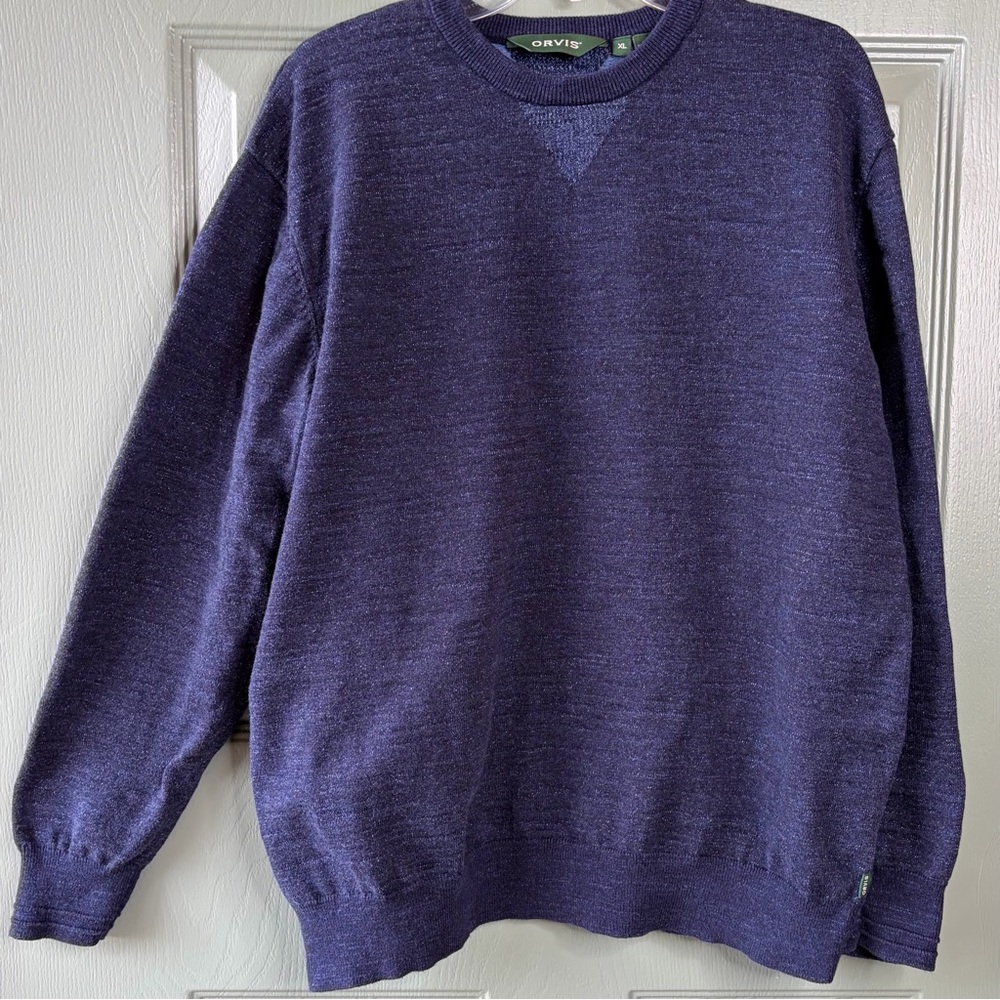 Orvis Sweater Mens‎ XL Dark Blue Crewneck Heathered Knit Outdoors Hiking Teacher